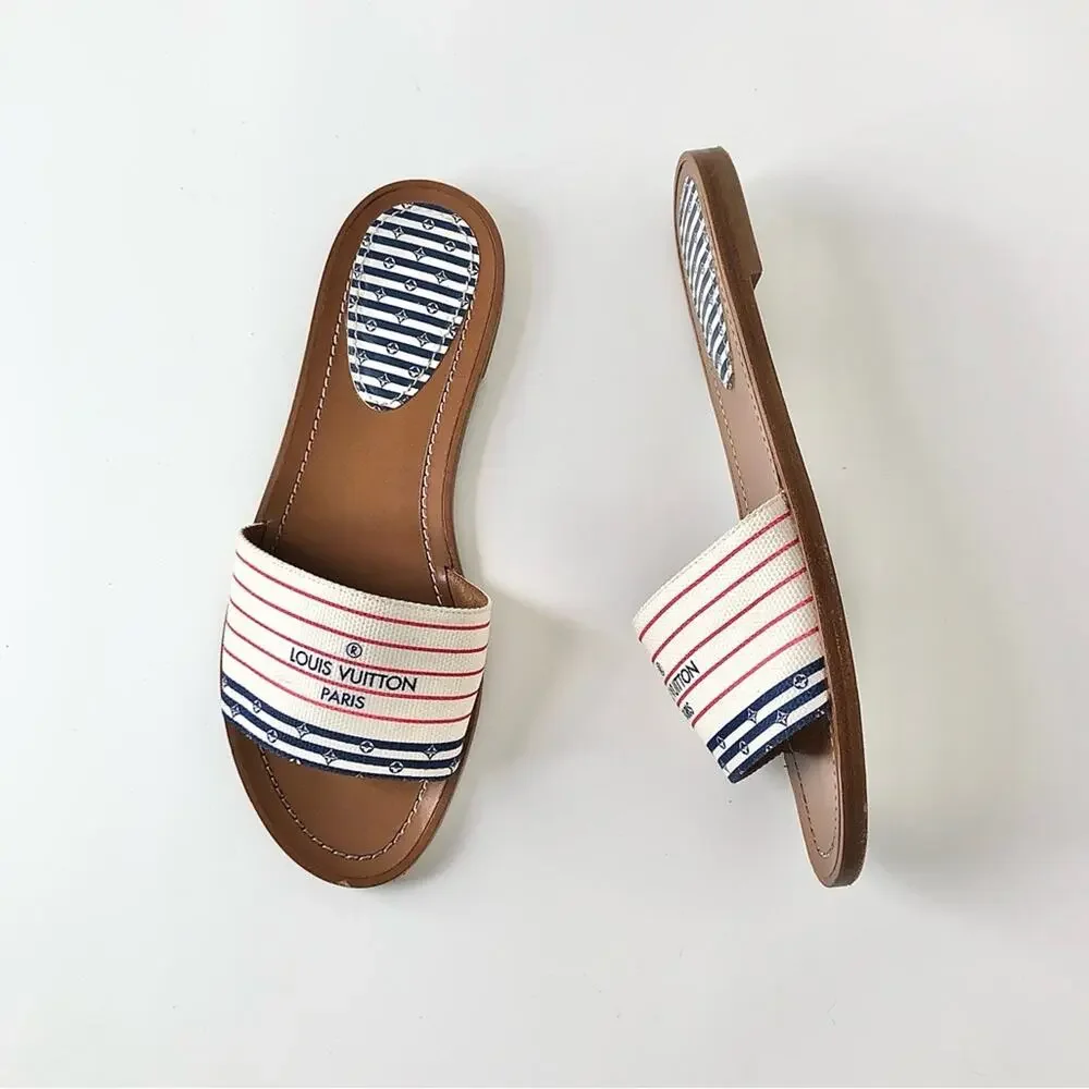 Louis Vuitton Canvas Escale Lock It Mule Flats Slip On Sandals 37 - Picture 1 of 10